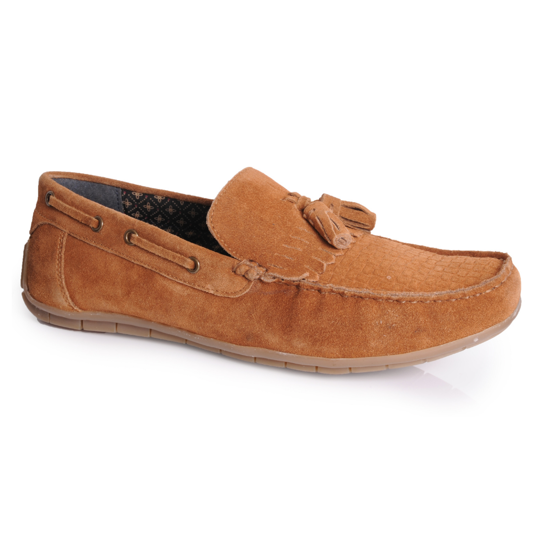 Button Suede Leather Driving Loafers - Tan Button Suede Leather Driving Loafers - Tan