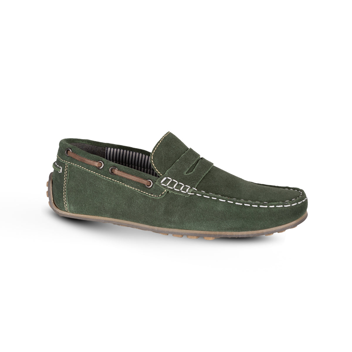 London Brogue Mens Size 8  GREEN SUEDE SLIP ON SHOES DRIVING SHOE Olive Green Suede Driving Shoes | Aurélien main image 3