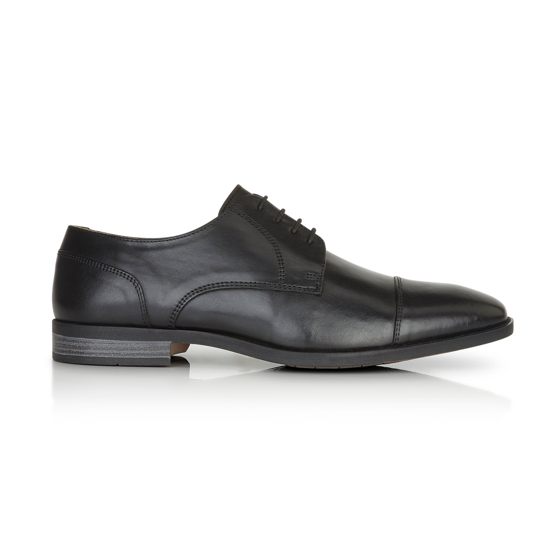 Side profile of Baden black leather derby shoes for men with premium leather finish