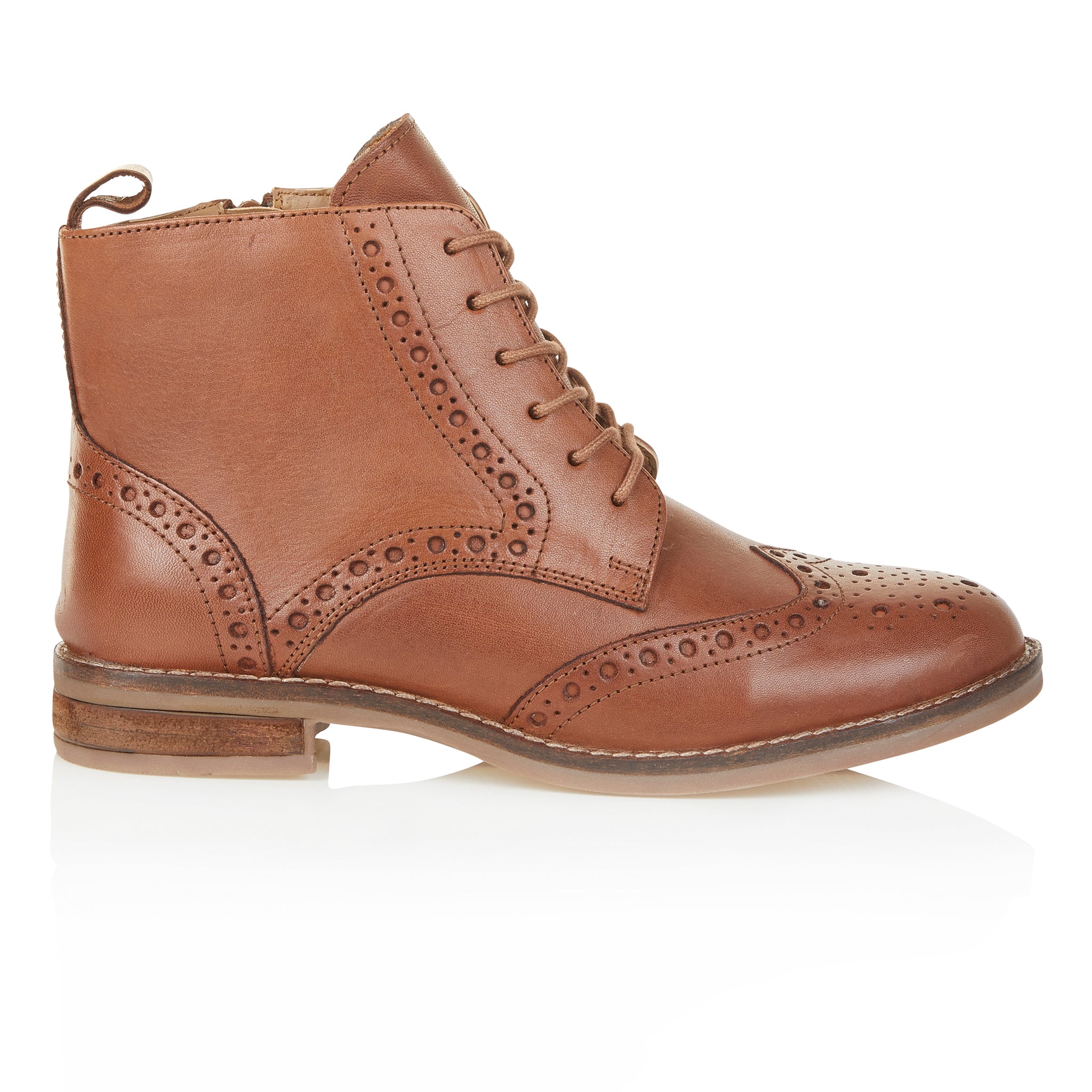 Grace Leather Brogue Boots - Cognac