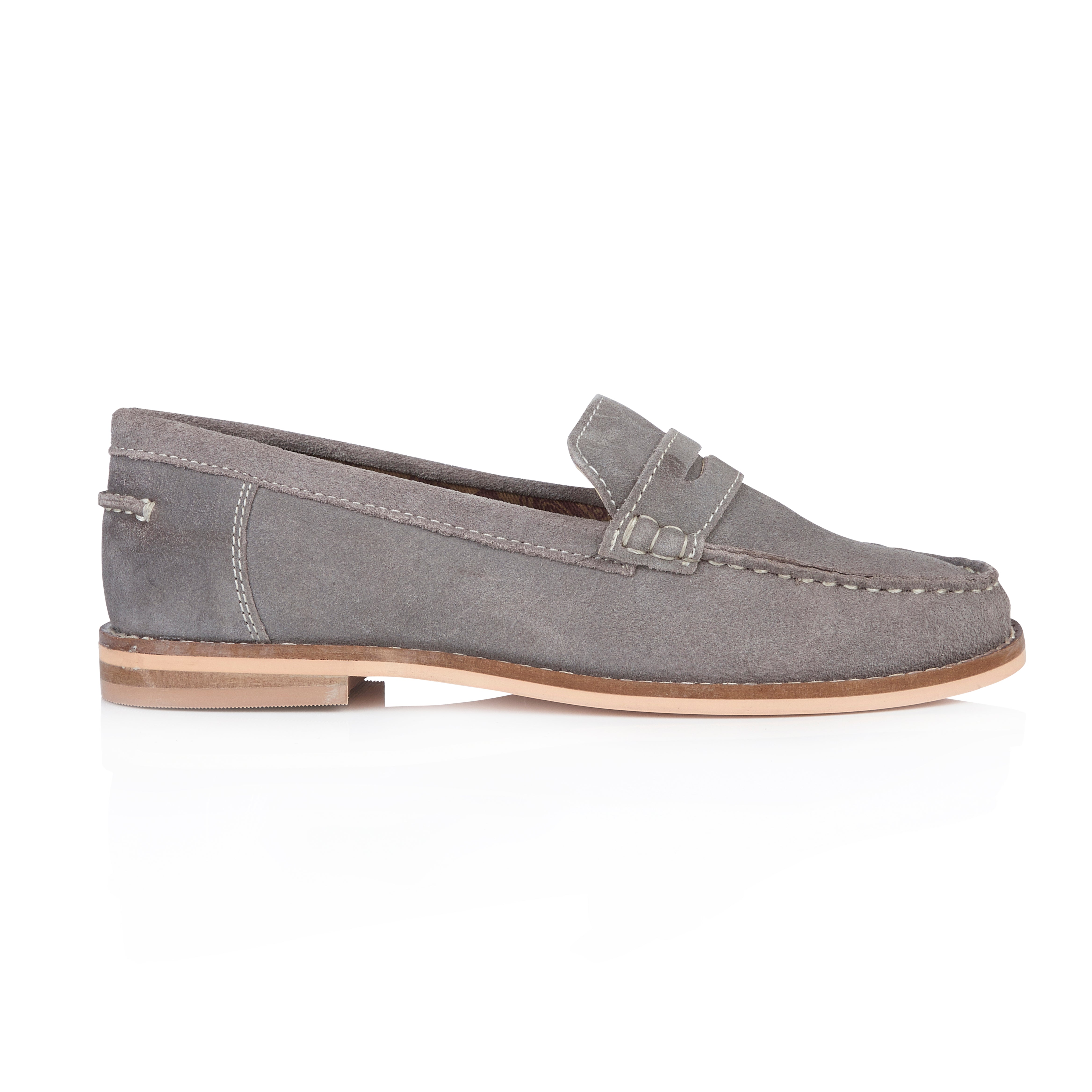 Ellie Suede Leather Slip On Deck Shoes - Grey