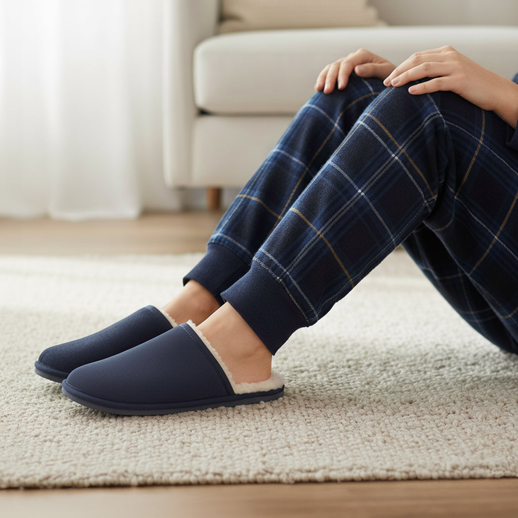 Smithfield Suede Leather Slippers - Navy