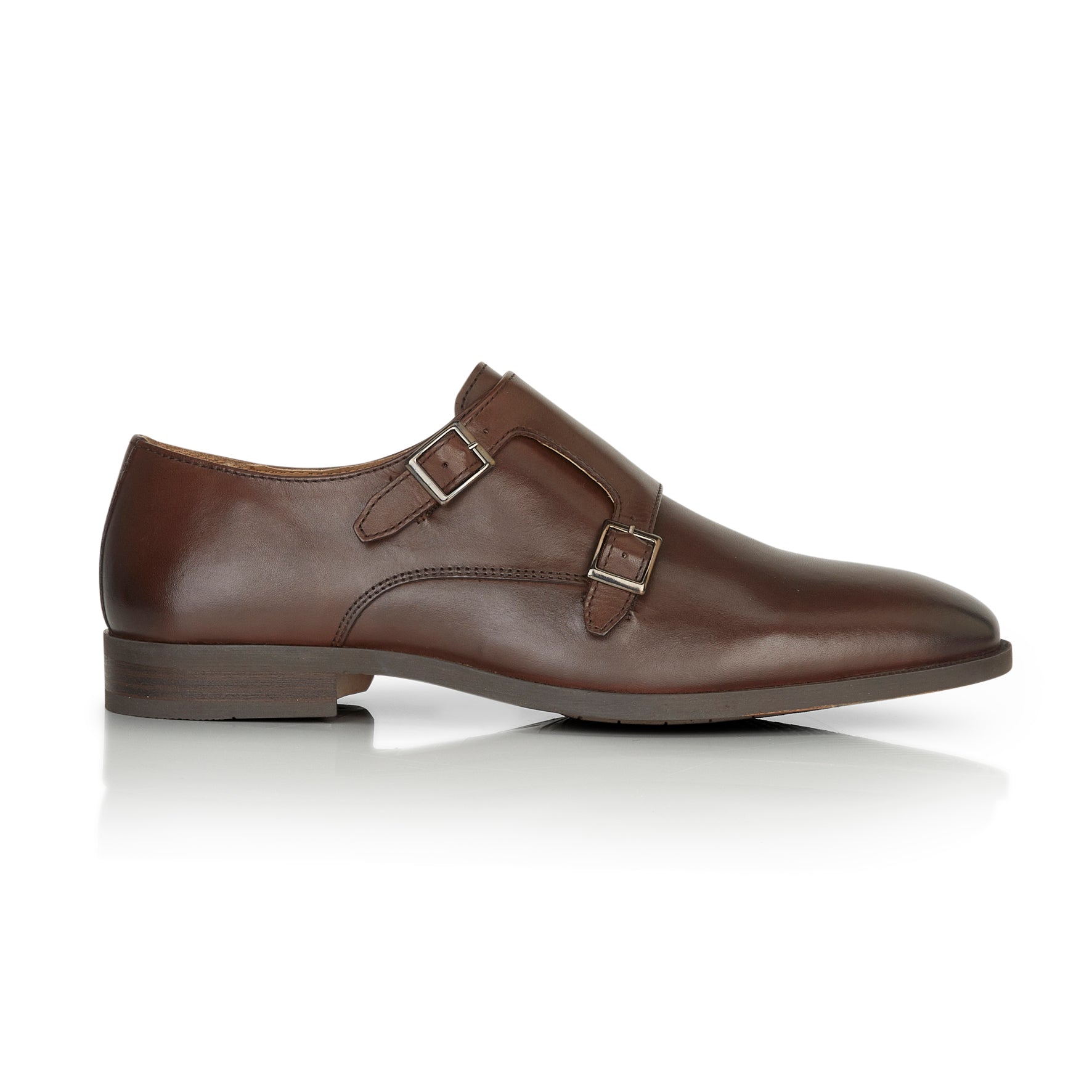 Side view of Malvern brown leather monk strap shoes for smart formal and office wear